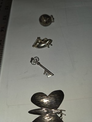 Vintage Sterling Silver Charm Pendant Lot   Frog Key Butterfly Ball
