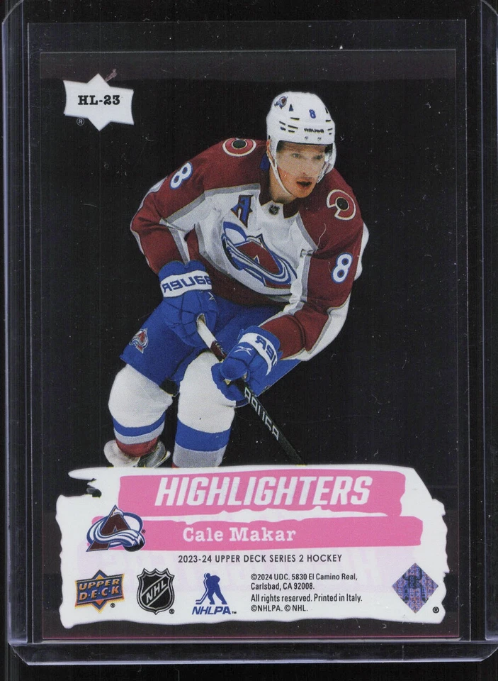 2023-24 Upper Deck Series 2 #HL-23 Cale Makar Highlighters Pink SP - Image 2 of 2