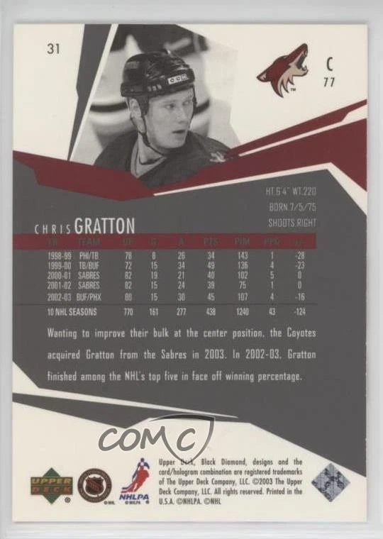 2003-04 Upper Deck Black Diamond Chris Gratton #31 - Image 2 of 2