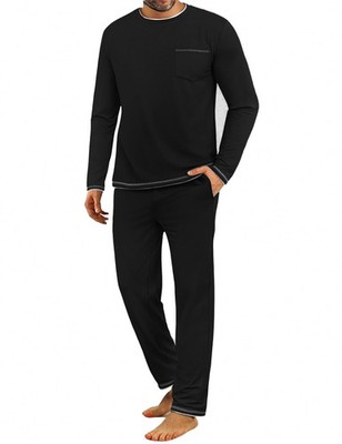 Herren Pyjama Set aus weicher Baumwolle mit langen Ärmeln Rundhals Kleidung