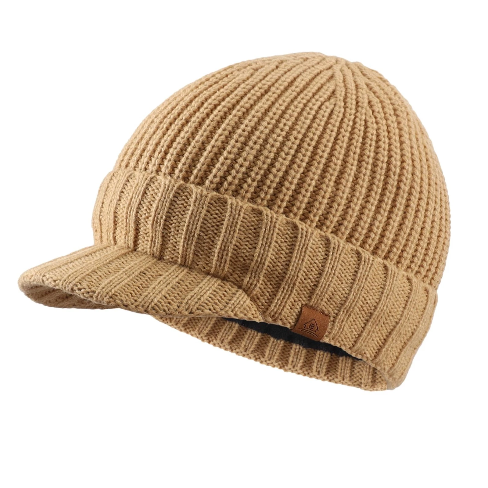 Mens Winter Hat Thick Knit Beanie Cap Visor Newsboy Warm Accessory