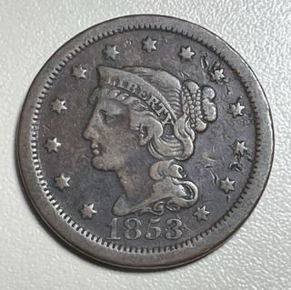 1853 Large Cent Liberty Head G/VG One Cent US America