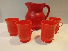 Vintage Kool Aid Man Pitcher and (4) Cups Red