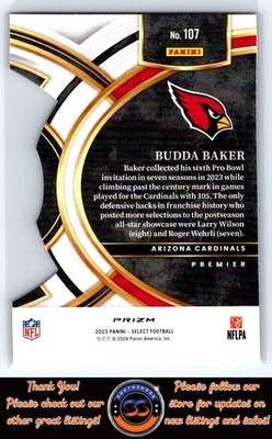 Budda Baker Black and Red Prizms Die Cuts 2023 Panini Select #107