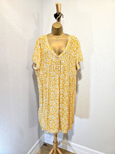 Yellow Ditzy Floral Empire Waist Dress 22 Short Puff Sleeve Peasant Cottage Boho