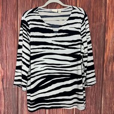 Chicos Zebra Print Top Liquid Knit Split Neck Womens Size 2 Large 