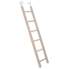 Beige Wooden Parrot Ladder Toy with Metal Hooks for Bird Cage Play