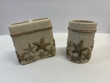 COASTAL BATHROOM ACCESSORIES SAND RESIN 3D STARFISH TOOTH BRUSH HOLDER/CUP ROPE
