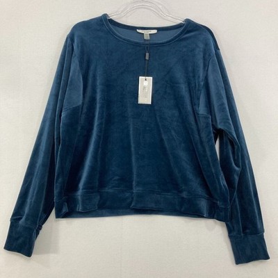 New Cable & Gauge Large Navy Crew Neck Velvet Comfy Slouchy Pullover Top