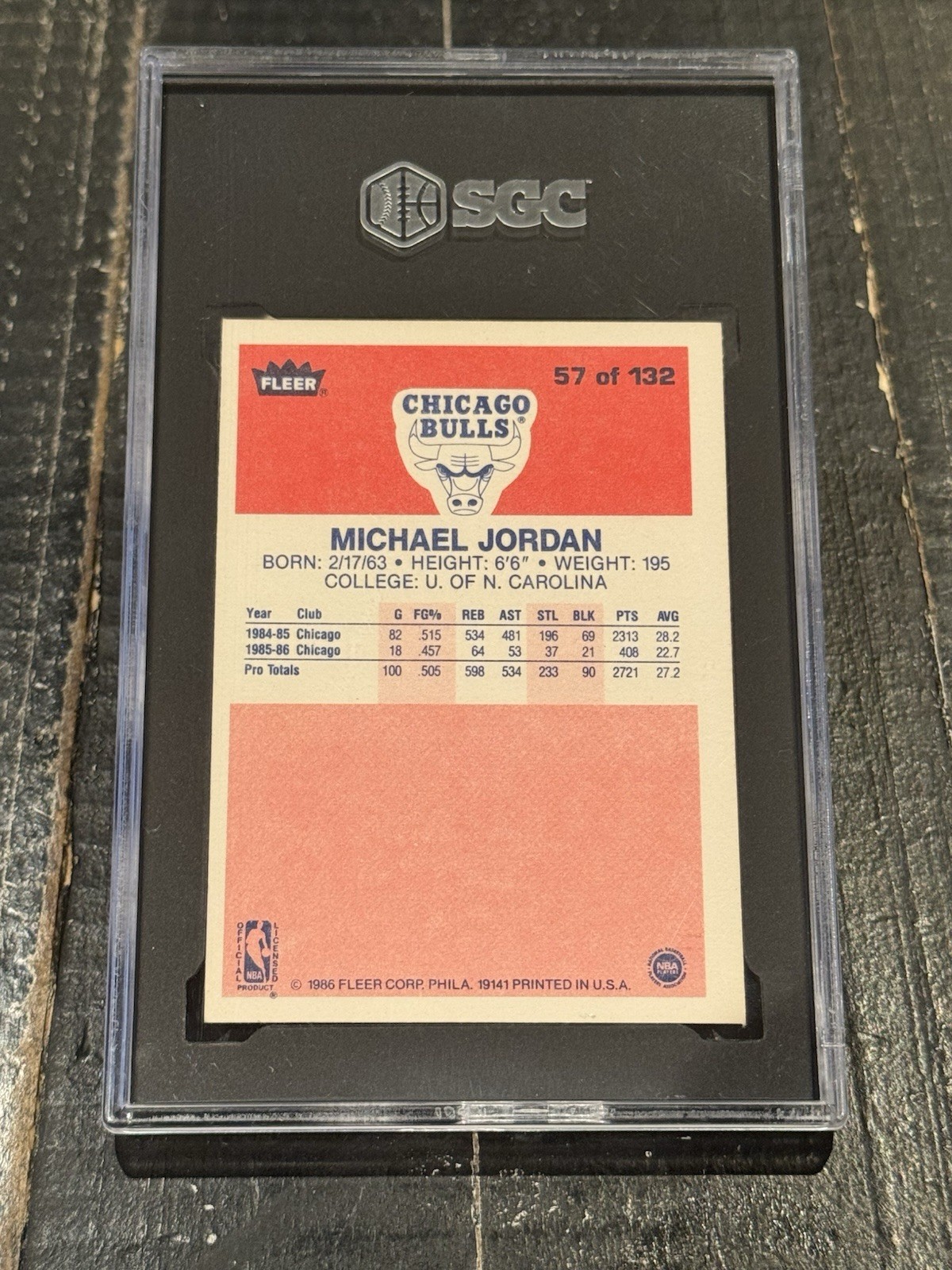 1986-87 Fleer Michael Jordan SGC 6 EX NM Bulls RC Beautiful Rookie Card #57 view 2