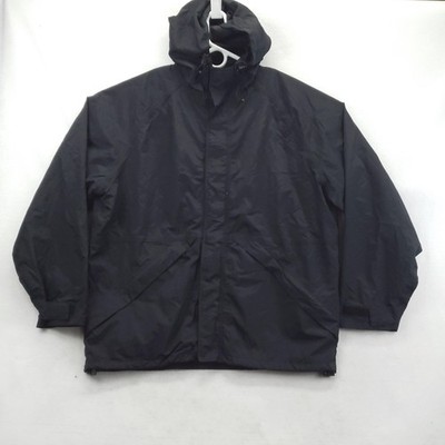 Walls Jacket Mens Large Black Hooded Windbreaker Full Zip Lined Workwear