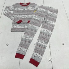 Burt's Bees Gray Fair Isle Polar Bear Snug Fit Pajamas Unisex Kids Size 8