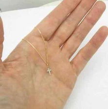 14k Yellow Gold Plated 1Ct Round Simulated Diamond Tiny Cross Pendant Free Chain