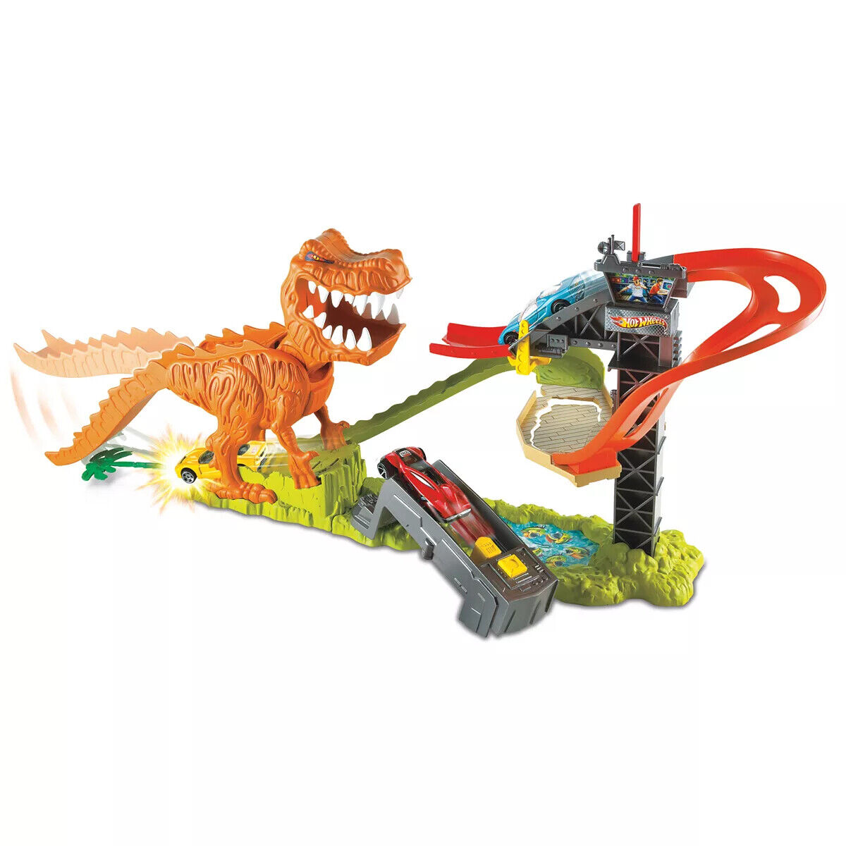 2011 Hot Wheels T-Rex Takedown Track Play Set Dino Sounds 18 Cars