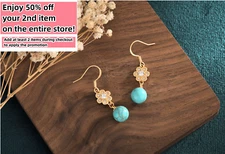 Bohemian Turquoise Gemstone Drop Earrings – Dainty Crystal 18K Gold Plated Hook