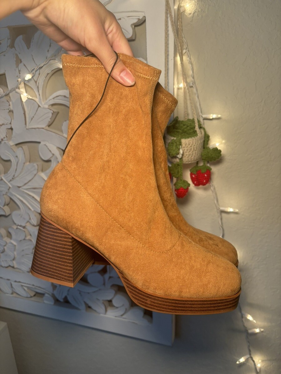 Sugar Platform Suede Ankle Booties Brown Womens Size 10 Shoes 3” Heel