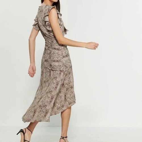 Walter Baker Snake Print Kellie V-neck Ruffle Flutter Ruched Hi Low Midi Dress 2 - Picture 2 of 8