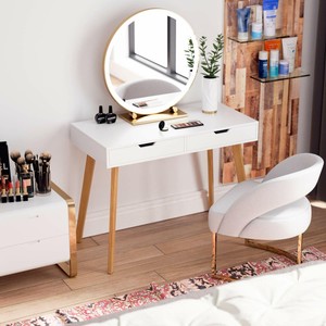 White Dressing Table Computer Desk Workstation With Drawer Wood
