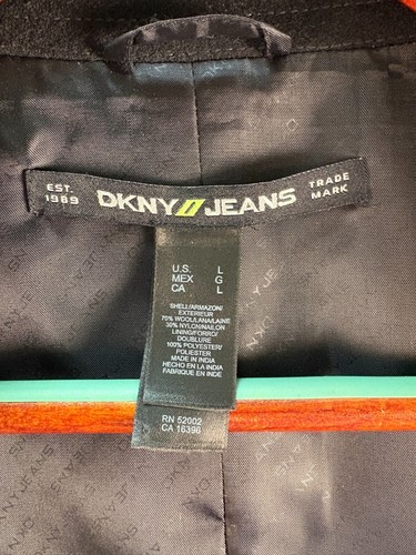 DKNY Jeans Solid Black Double Breasted Pea Coat Wool Blend Jacket Men's L - Picture 5 of 10