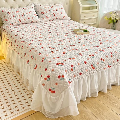 1pc Quilted Bedspread BedCover Lace Bed Linen Mattress Protectors(No Pillowcase)