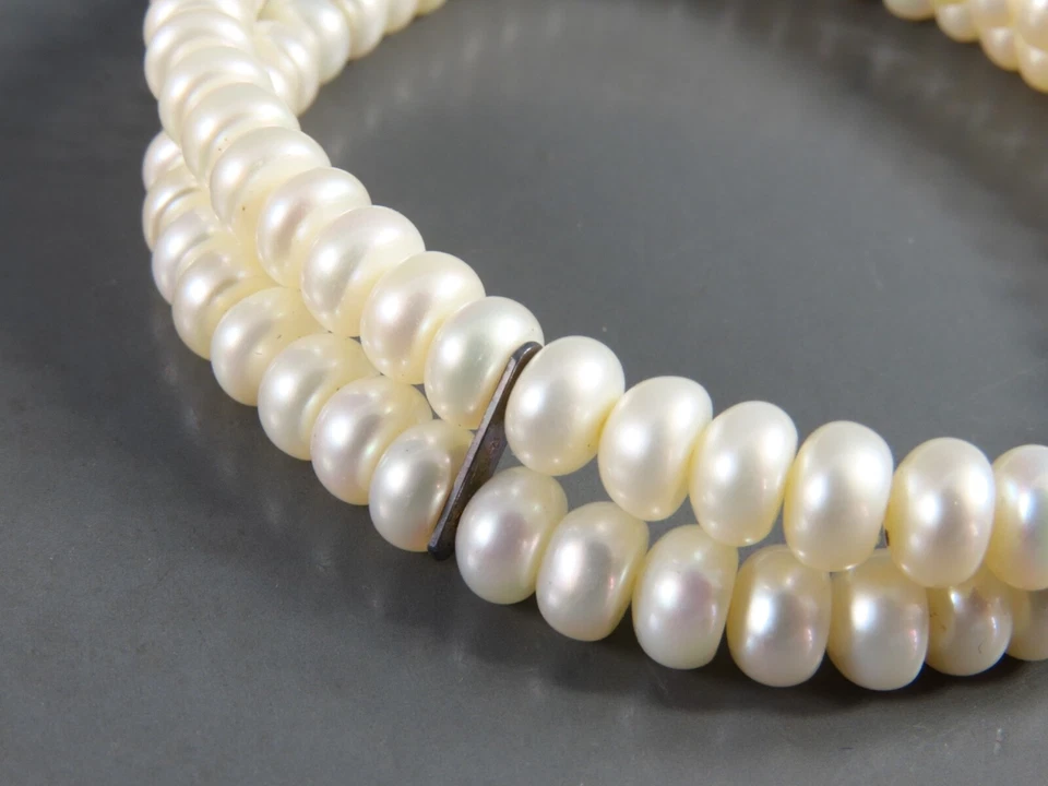 Pulsera Tenis HONORA Plata de Ley DOBLE 2 HEBRAS PERLAS BLANCAS Perla Cuentas Foto 2 de 4
