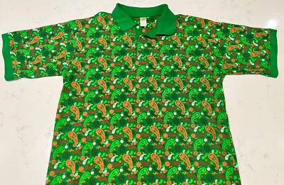 Russo Spirit Pasley Design Short Sleeve Polo Shirt Green Orange Size Large
