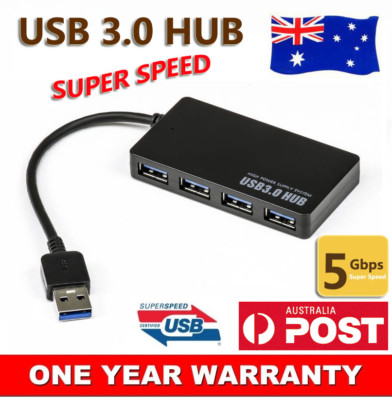 USB 3.0 HUB 4 Port External Compact Portable Built-in Cable For PC Laptop Mac AU