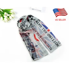 Women Union Jack Scarf London Souvenir Gift Long Soft Voile Scarf