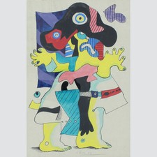 Rolf Fässer: Figürliche Komposition. Aquarell 1971. Ähnlich Otmar Alt