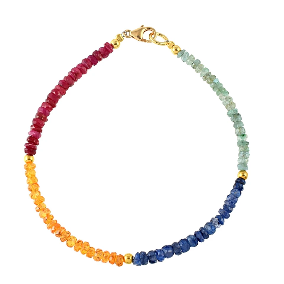 Pulsera hecha a mano con cuentas de 7,8" de piedras preciosas multicolores de zafiro natural y zafiro azul Foto 4 de 4