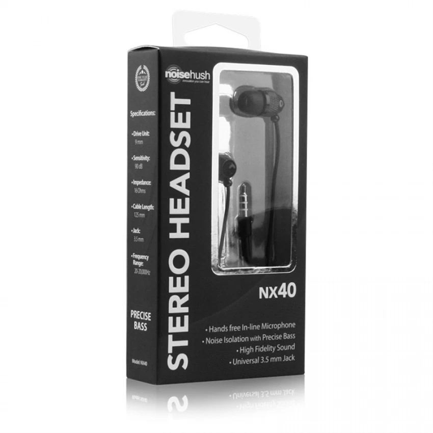 Auriculares estéreo NoiseHush NX40 negros de 3,5 mm con aislamiento de ruido y graves precisos Foto 2 de 2