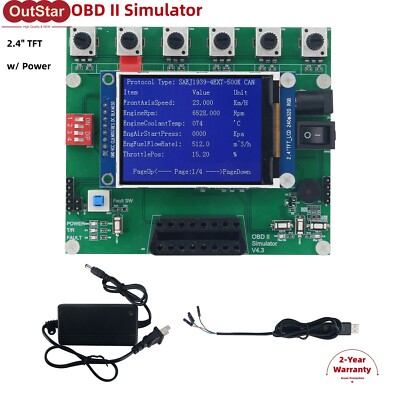 OBD II Simulator OBD2 ECU Simulator w/ 2.4'' TFT Screen J1939 Simulator