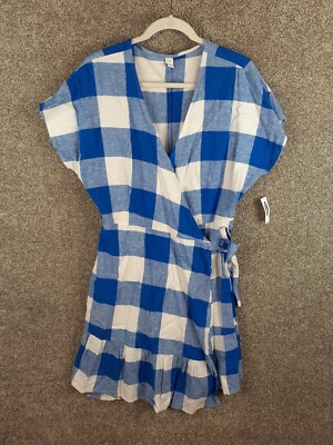 blue gingham wrap dress Blue Gingham 100% Linen Multiway Wrap Dress – Aulieude main image 1