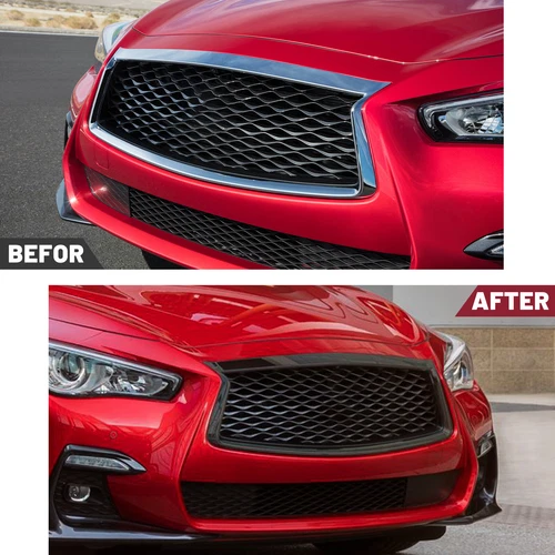 For Infiniti Q50 2018-2020 2021 Gloss Front Bumper Grill Upper Grille W/O Sensor - Picture 7 of 14
