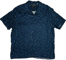 Saks Fifth Avenue Men's Dark Blue 100% Linen Sailing Nautical Button Down; XL