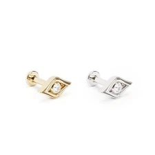 14K REAL Solid Gold Diamond Evil Eye Stud Helix Tragus Cartilage Piercing 16G