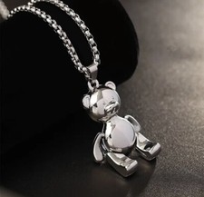 Tiny Teddy Bear Silver Pendant Chain Necklace