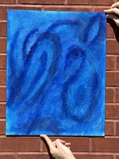 Contemporary Original Blue Abstract Painting Atmospheric Art Primitive