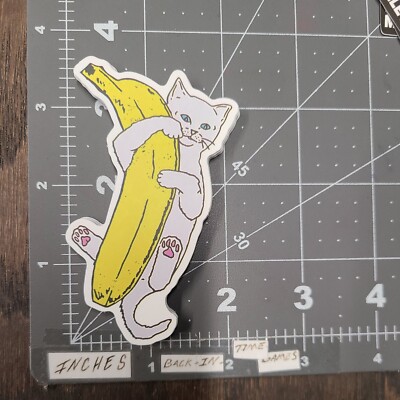 Playful Cat with Banana Humor Sticker For Skateboard Bottle Guitar Ect Mat37