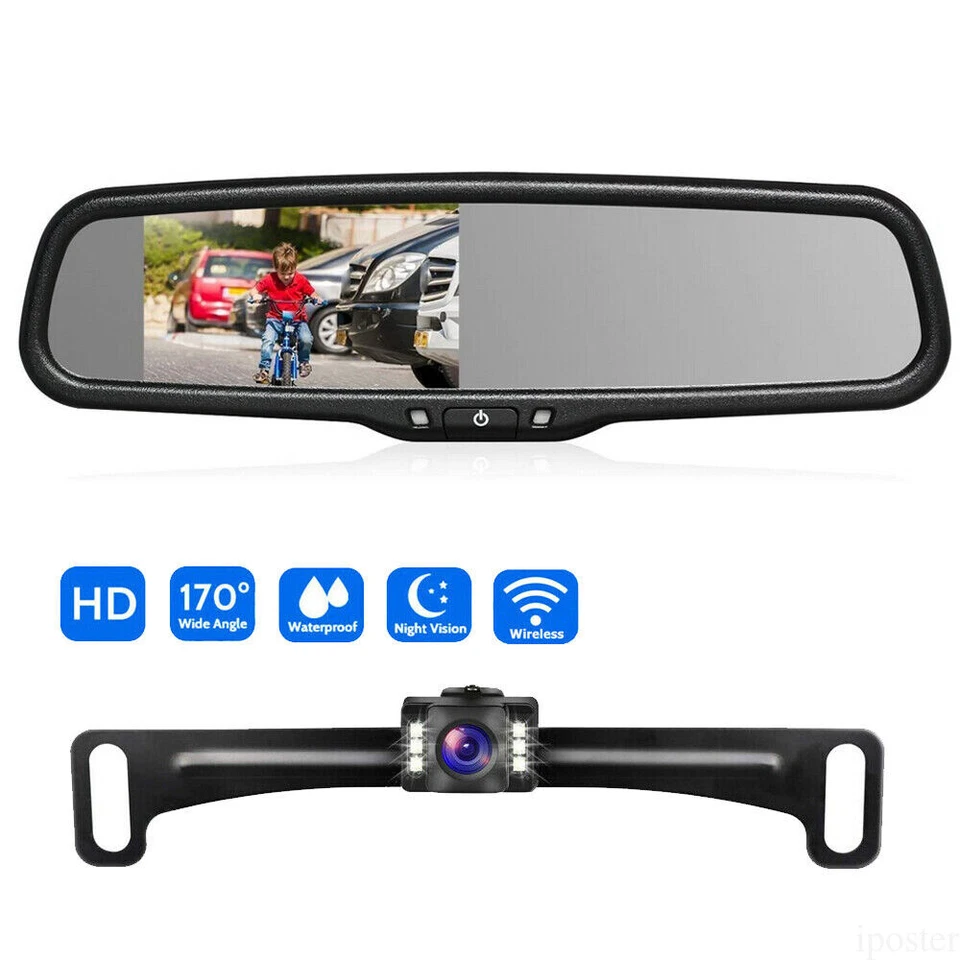Cámara de reversa de estacionamiento e marcha atrás + monitor de espejo retrovisor de 4,3" OEM visión nocturna Foto 3 de 4