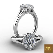Oval Diamond Split Shank Halo French Pave Engagement Ring GIA E Color VVS1 0.7Ct