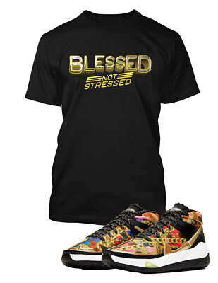 Mens Blessed Not Stressed Tee Shirt Graphic Religious Black Tee