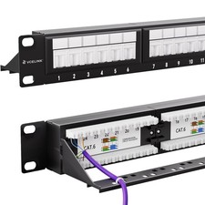 24-Port CAT6 Unshielded Patch Panel with Dust Cover, 1U RJ45 Rackmount Panel ...