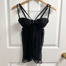 Victoria s Secret Lace Babydoll Lingerie Top 36C Black Sheer