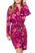 IMAN Global Chic Women's Soft Knit Robe Piping Detail Purple Floral