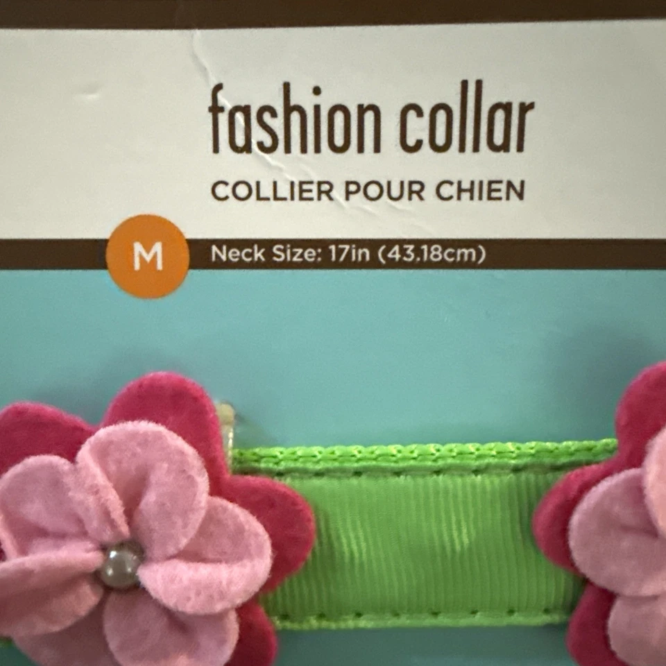 Martha Stewart моды давайте 2013 зеленый собаки воротник с розовыми цветами. Размер M 17 дюймов - Изображение 2 из 4