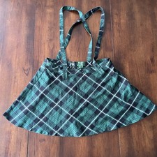 Royal Bones Goth Punk Green Plaid Suspender Strap Skirt Jr. Women's Medium
