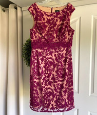 Adrianna Papell sz 12 Fuschia Lace Sleeveless Illusion Sheath Dress Knee Length