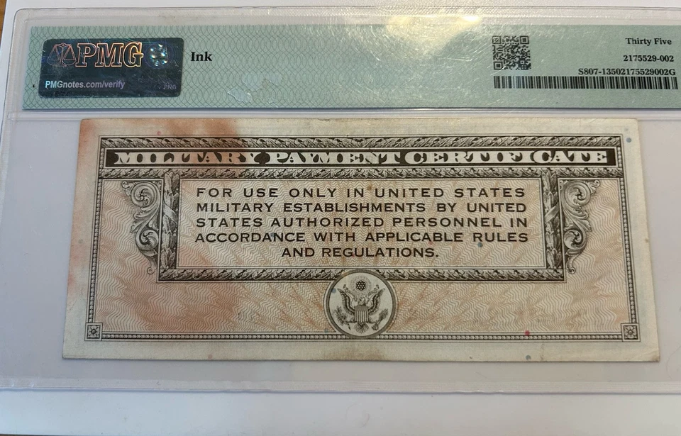 Military Payment Certificate Series 461 $10 - PMG 35 Choice Very Fine - Image 2 of 2