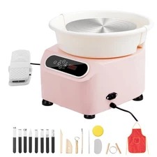 Pottery Wheel 11in Ceramic Wheel Foot Pedal Touch Screen Apron 450W Pink